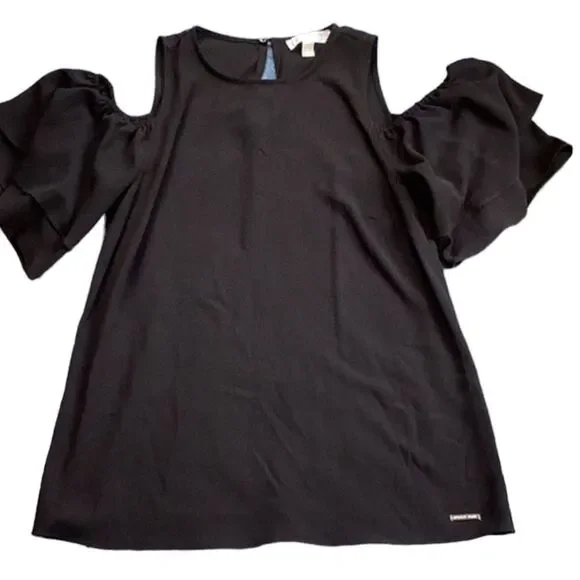 MICHAEL KORS TOP BLOUSE COLD SHOULDER RUFFLE SLEEVES MEDIUM - Picture 5 of 7